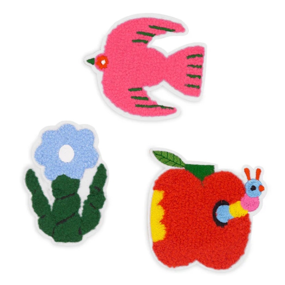 BANDO NWT 3pc chenille sticker set -bird, apple & worm, flower